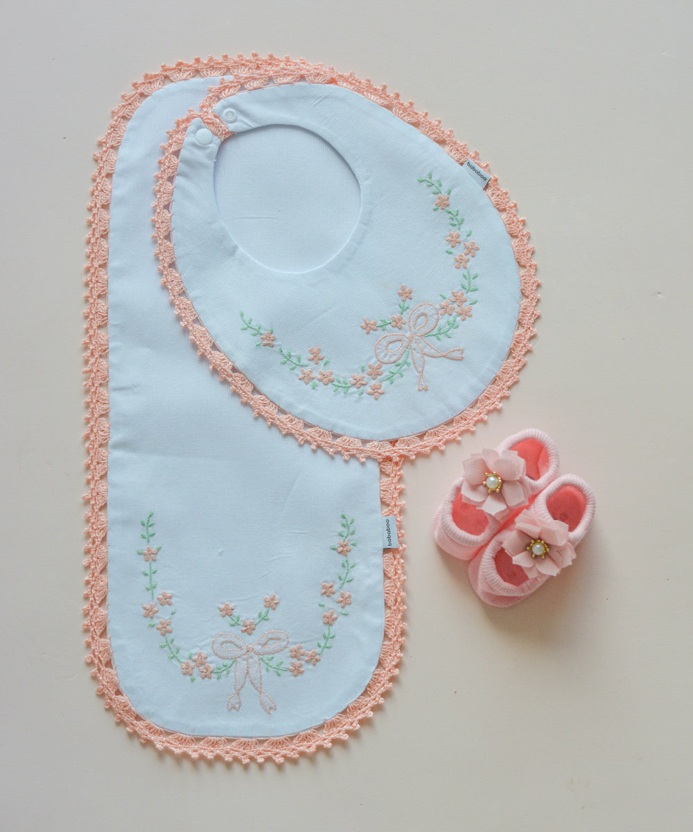 Set Babero y Sacagas Lazo - Durazno