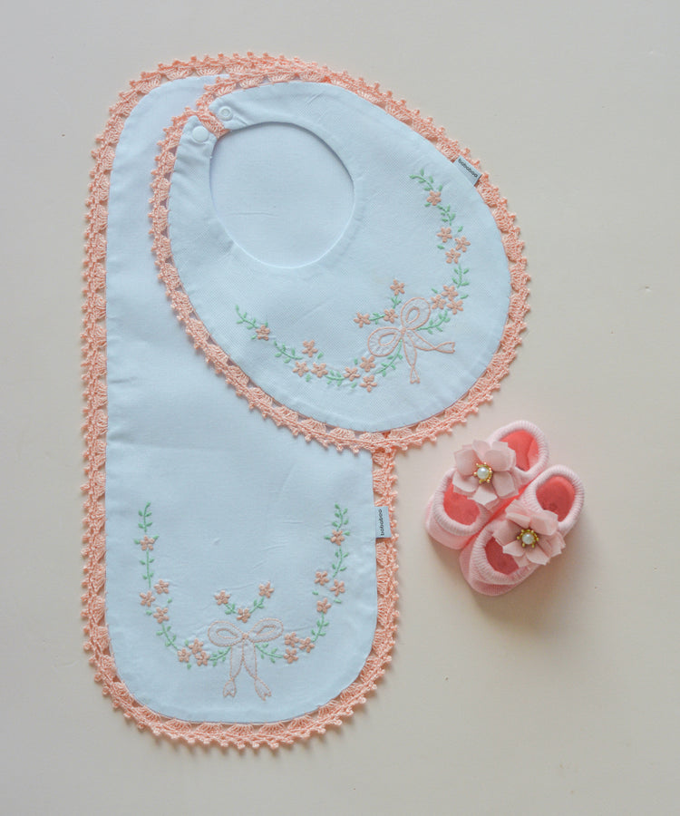 Set Babero y Sacagas Lazo - Durazno