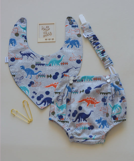 SET CULOTE - BANDANA - CHUPETERO DINOSAURIO